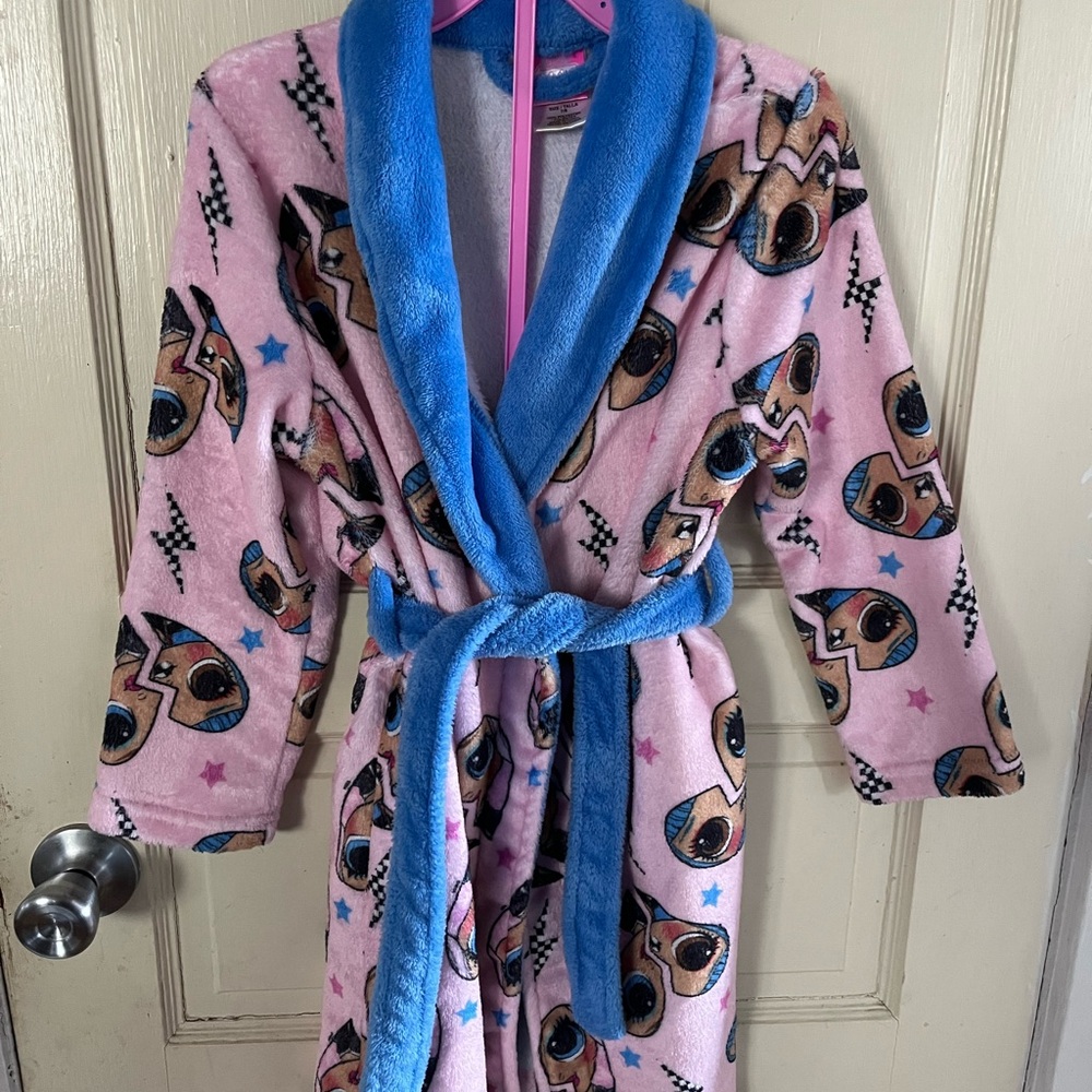 Kids Plush LOL Surprise Robe - Pink with Blue Trim